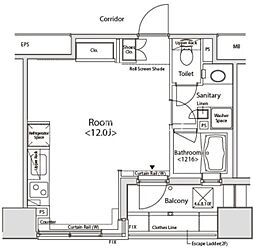 カスタリア目黒かむろ坂 ワンルームの間取図画像