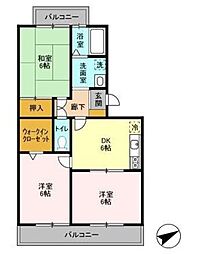 ハイツ・サンピーチ A 3階3DKの間取り