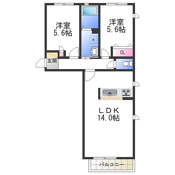 カーサ　デル　ノルド ｜大阪府堺市中区深井東町(賃貸アパート2LDK・2階・55.25㎡)の写真 その2