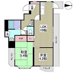 セザール多摩川 4階2LDKの間取り