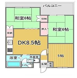 グリーンパーク第3 2階3DKの間取り