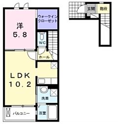 東京メトロ東西線 原木中山駅 徒歩7分の賃貸アパート 2階1LDKの間取り