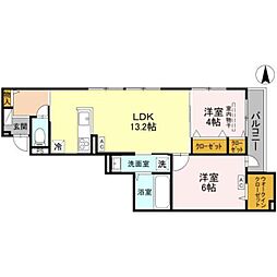 アベニール末広 3階2LDKの間取り