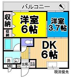 サンライズ黒川 2DKの間取図画像