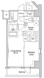 ザ・パークハビオ中野富士見町ガーデン 12階1LDKの間取り