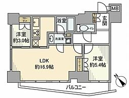 アトラスタワー六本木 2LDKの間取図画像