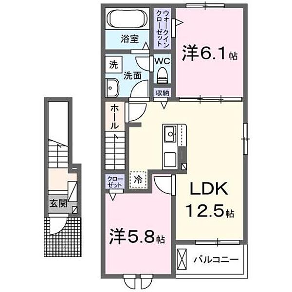 静岡県富士宮市小泉(賃貸アパート2LDK・2階・56.48㎡)の写真 その2