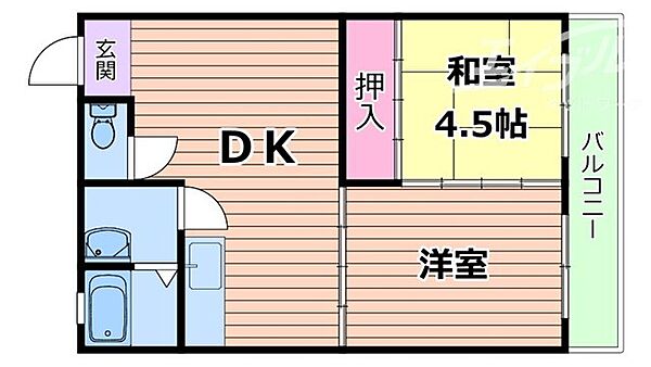 大阪府豊中市東寺内町(賃貸マンション2DK・5階・45.00㎡)の写真 その2