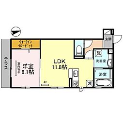 ボヌワール高井田 1LDKの間取図画像