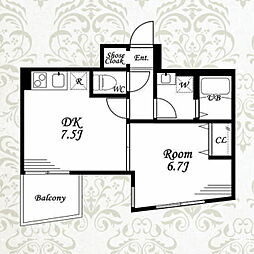 梅ヶ丘CUBE 1DKの間取図画像