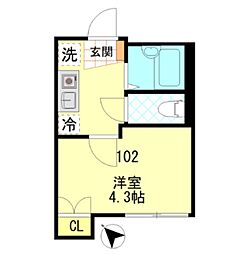 カーザ志村 1Kの間取図画像