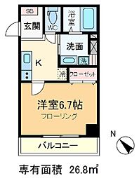 ニューフォーユータナキ 1Kの間取図画像