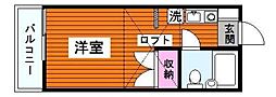 JR山手線 目黒駅 徒歩13分の賃貸アパート 2階ワンルームの間取り