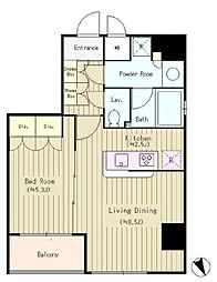 リエゾン銀座一丁目 7階1LDKの間取り
