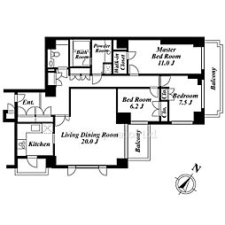 広尾パークヒルズ 2階3LDKの間取り