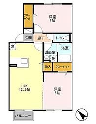シャルマン・ドミール 2階2LDKの間取り