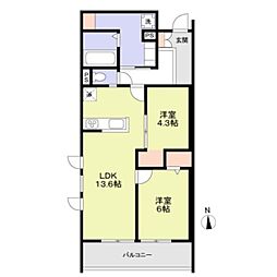 フォレストメゾンオリーブ南巽 2LDKの間取図画像
