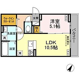 JR中央線 西八王子駅 徒歩5分の賃貸アパート 2階1LDKの間取り