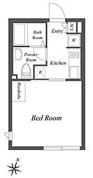 ルクレ千石 3階ワンルームの間取り