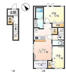 小田急小田原線 渋沢駅 徒歩13分の賃貸アパート 2階2LDKの間取り