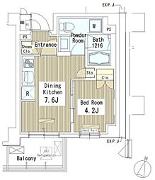 マスターズコート北品川 2階1DKの間取り