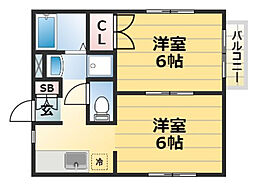 中山手ガーデンパレスD棟 2Kの間取図画像