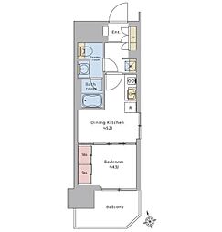 Brilliaist浅草橋 1DKの間取図画像