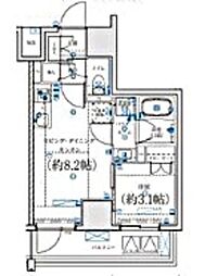 LEXE横濱関内 2階1LDKの間取り