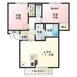 JR阪和線 上野芝駅 徒歩11分の賃貸アパート 1階2LDKの間取り