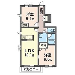 サンライズ寺尾台 2LDKの間取図画像