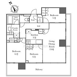 ウェリスタワー愛宕虎ノ門 3LDKの間取図画像