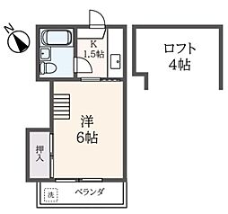 コーポ錦 2階1Kの間取り