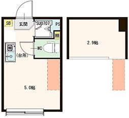 ハーモニーテラス南阿佐ヶ谷 1階ワンルームの間取り
