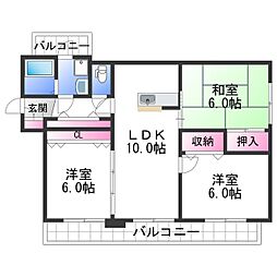 JR和歌山線 和歌山駅 徒歩6分の賃貸マンション 3階3LDKの間取り