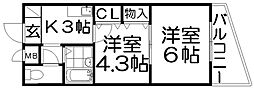 センチュリー香里園 2Kの間取図画像