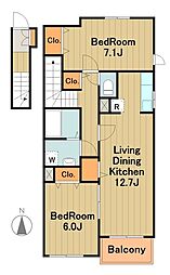 京王相模原線 京王堀之内駅 徒歩12分の賃貸アパート 2階2LDKの間取り