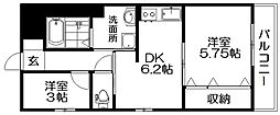 京阪本線 樟葉駅 徒歩9分の賃貸マンション 3階2DKの間取り