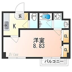 JR東海道・山陽本線 山科駅 徒歩6分の賃貸マンション 3階1Kの間取り