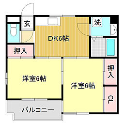美和ハイツ2 2DKの間取図画像