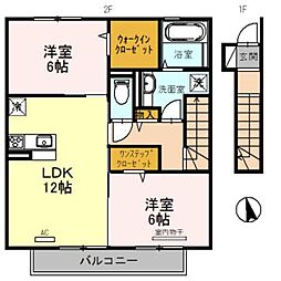 南海加太線 中松江駅 徒歩10分の賃貸アパート 2階2LDKの間取り