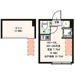 東京メトロ南北線 王子神谷駅 徒歩8分の賃貸アパート 2階ワンルームの間取り