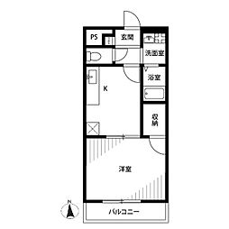 アンプルール フェール ベル 2階1DKの間取り