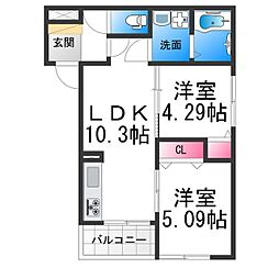 堺市西区北条町1丁アパート 2LDKの間取図画像