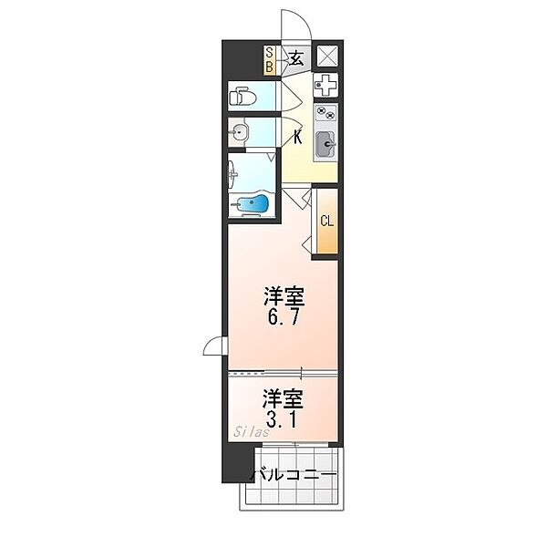 大阪府東大阪市横枕西(賃貸マンション2K・13階・27.61㎡)の写真 その2