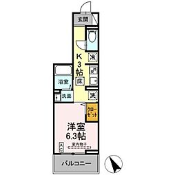 小田急江ノ島線 長後駅 徒歩5分の賃貸アパート 1階1Kの間取り