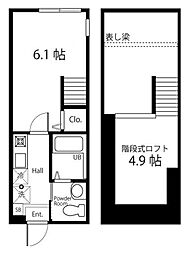 ハーミットクラブハウス境之谷IIB棟 2階1Kの間取り