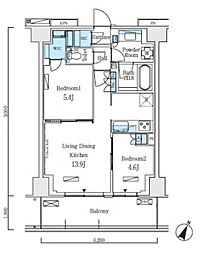 ロイヤルパークス赤羽ノース 5階2LDKの間取り
