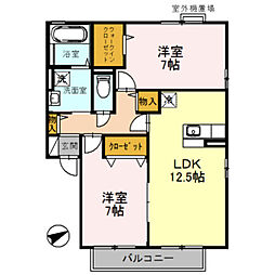 エストコリーヌ3番館 2LDKの間取図画像