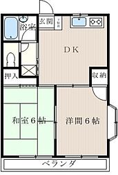 プライムコート 3階2DKの間取り