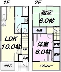 JR青梅線 小作駅 徒歩11分の賃貸テラスハウス 1階2LDKの間取り